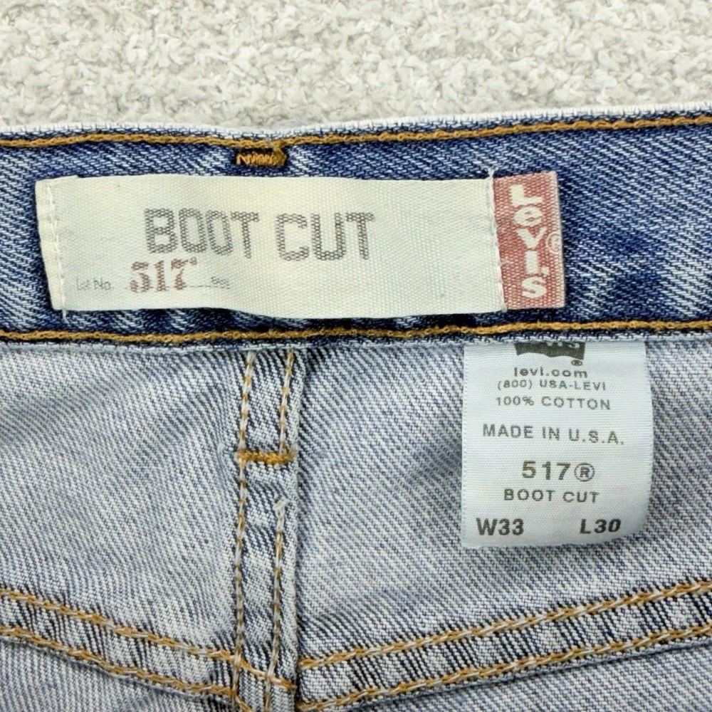 Levi's 517 Boot Cut Jeans USA Made 33x30 Light Wash Vintage Distressed Denim